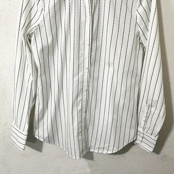 Worthington White Long Sleeve Black Dobby Stripe Button Down Blouse NWT Small - Picture 3 of 12